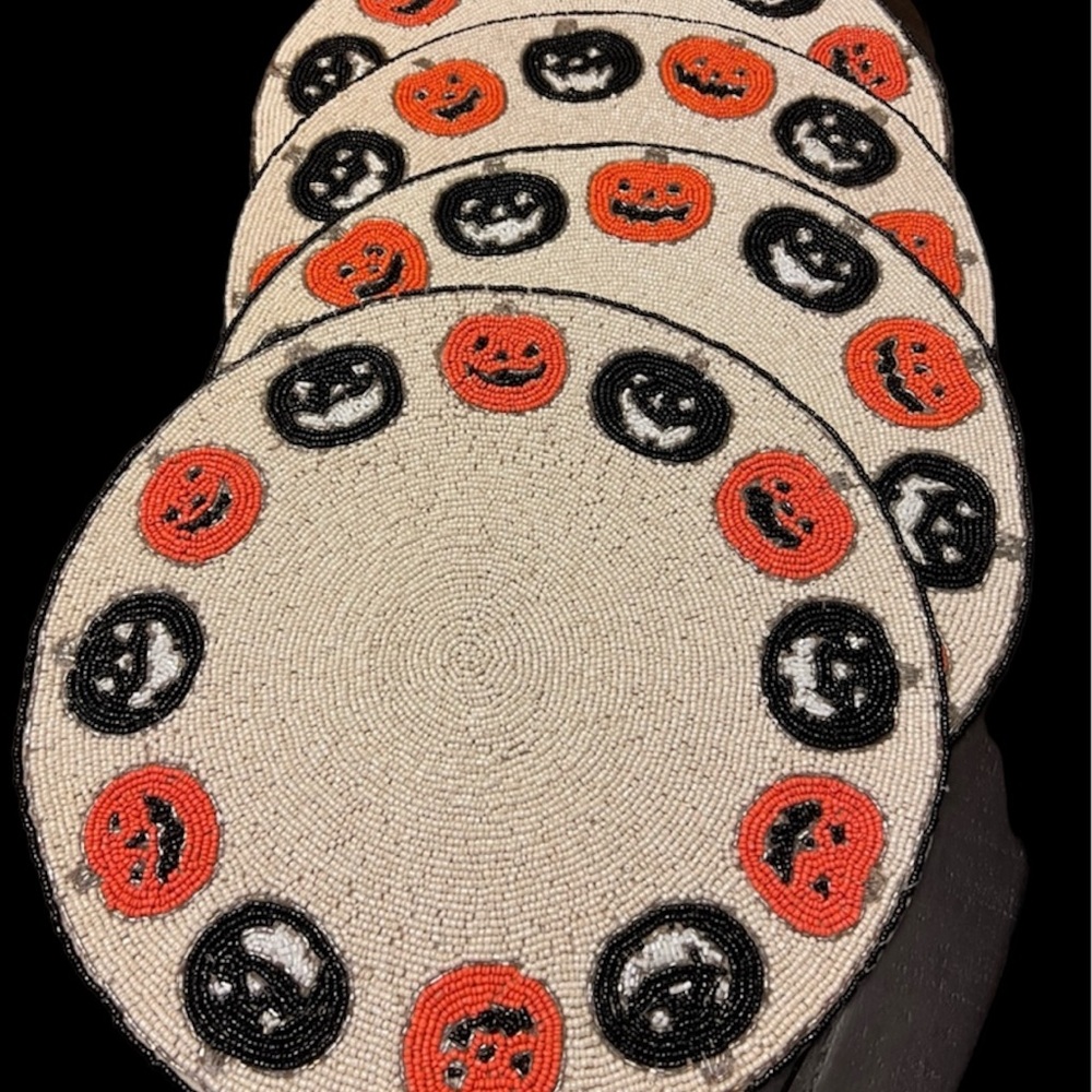 Jack-o’-lantern Pumpkin Beaded Charger Placemat- Set of (4), by Cynthia Rowley
